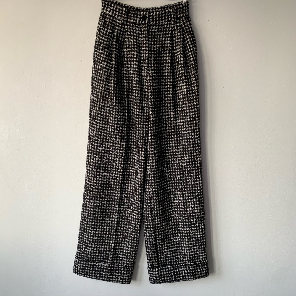 Dolce & Gabbana Houndstooth Tweed Pleated Wide Leg Wool Mohair Trouser Pants - Picture 4 of 12